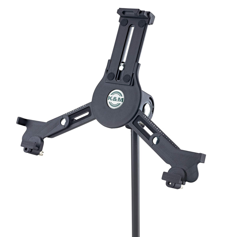 K&M - Konig & Meyer 19790.516.55 - Universal Tablet iPad Holder for Mic Stand - Switch Landscape to Portrait - Professional Grade for all Musicians - Studio or Remote Home Use - German Made - Black Standard Packaging