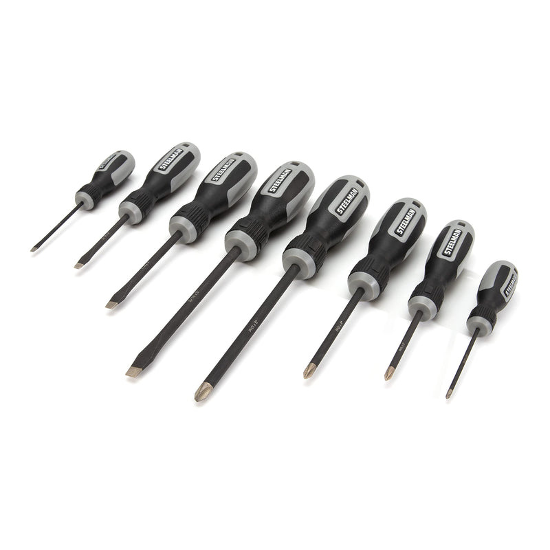 Steelman 8-Piece Diamond Tip Screwdriver Set, Variety of Slotted and Phillips Sizes, Magnetized Tips, Durable Steel, Rust-Resistant Black Oxide Coating Gray;black