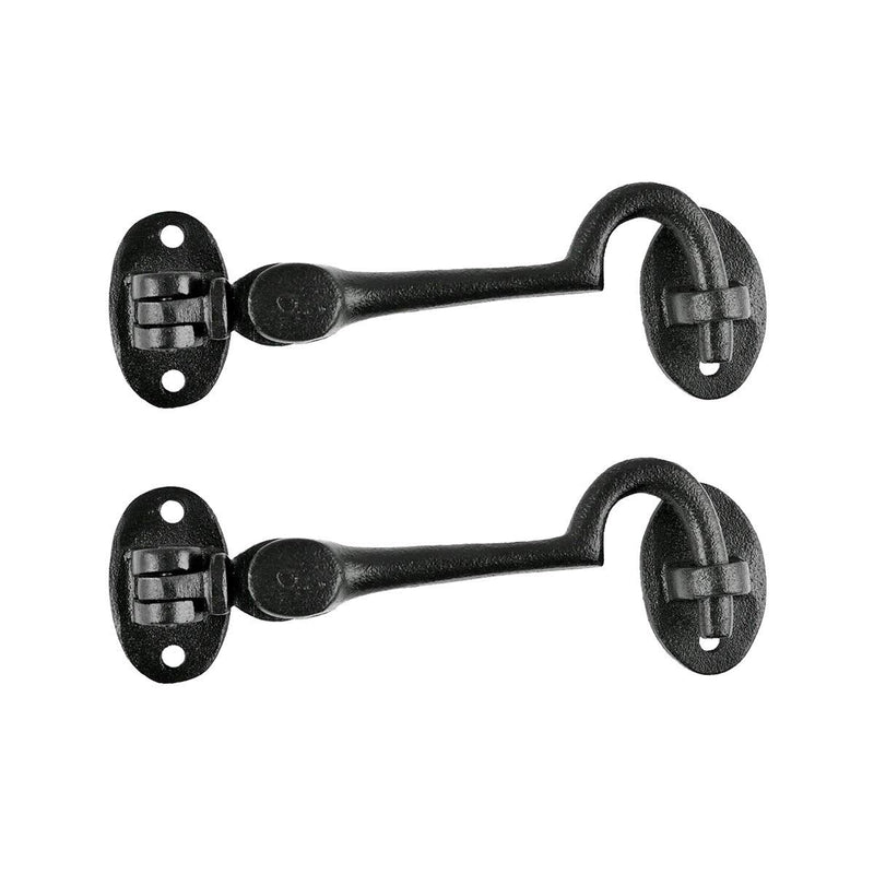 Renovators Supply Manufacturing Door Latch Lock 4.5 in. Black Wrought Iron Swivel Style Hook and Eye Latch for Door with Mounting Hardware Pack of 2 4.5-inch Swivel Hook