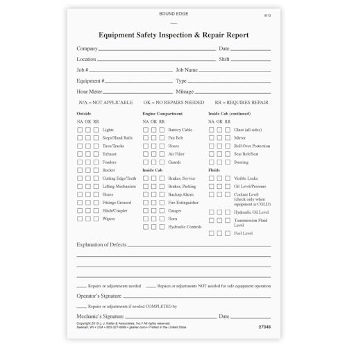 J. J. Keller Equipment Safety Inspection Report Book, 10 Pack 10-pack
