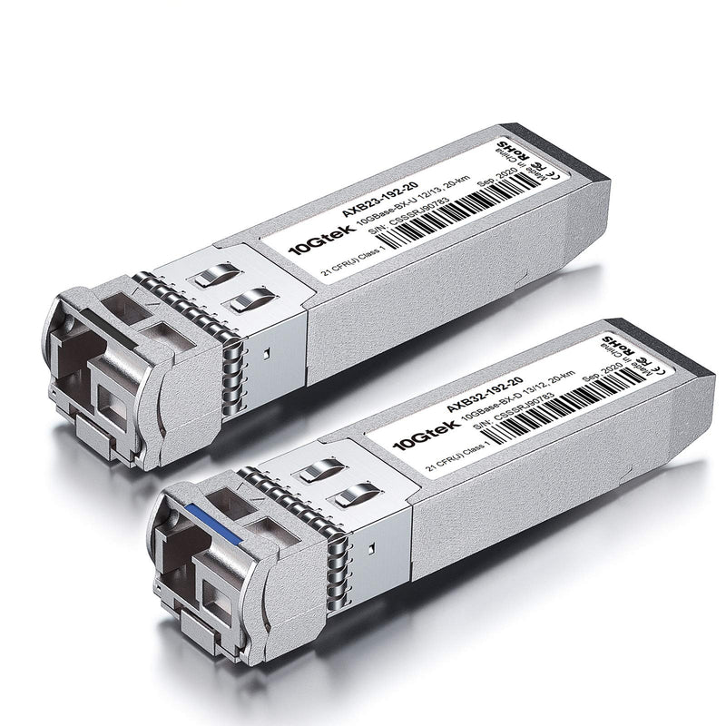 10Gtek a Pair of 10G SFP+ Bidi Transceiver, LC Single-Mode Single Fiber Module, 10GBASE-BIDI 1270nm/1330nm for Cisco SFP-10G-BX20D-I/SFP-10G-BX20U-I, Ubiquiti UniFi, Mikrotik, and More, DOM, 20km X1