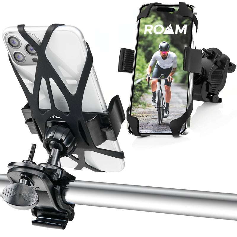 Roam Bike Phone Holder - Bike Phone Mount for Bicycles, Motorcycles, E-Bikes - 360° Rotation with Universal Handlebar Fit - Compatible w/All iPhone & Android Phones 4.5" to 6.7" - Black. Matte Black