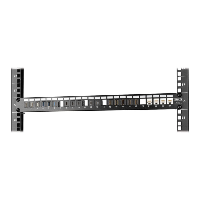 Tripp Lite 24-Port 1U Shielded Blank Cutouts Patch Panel, Rackmount - Compatible with RJ45, USB, and HDMI - Lifetime Warranty (N062-024-KJ-SH) 24-Port/Shielded
