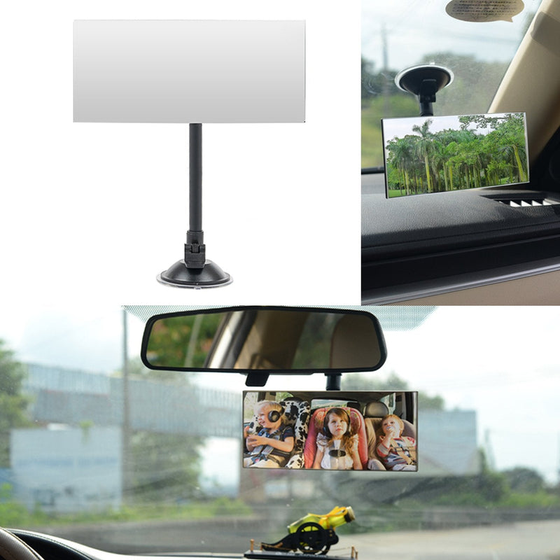 Suction Cup Baby Car Mirror, Ampper Adjustabe Long Arm HD Glass Convex Wide Angle Interior Rearview Baby Rear Facing Mirror (Frameless Rectangle, Large, 6.7" X 2.9") Suction Cup Rectangle