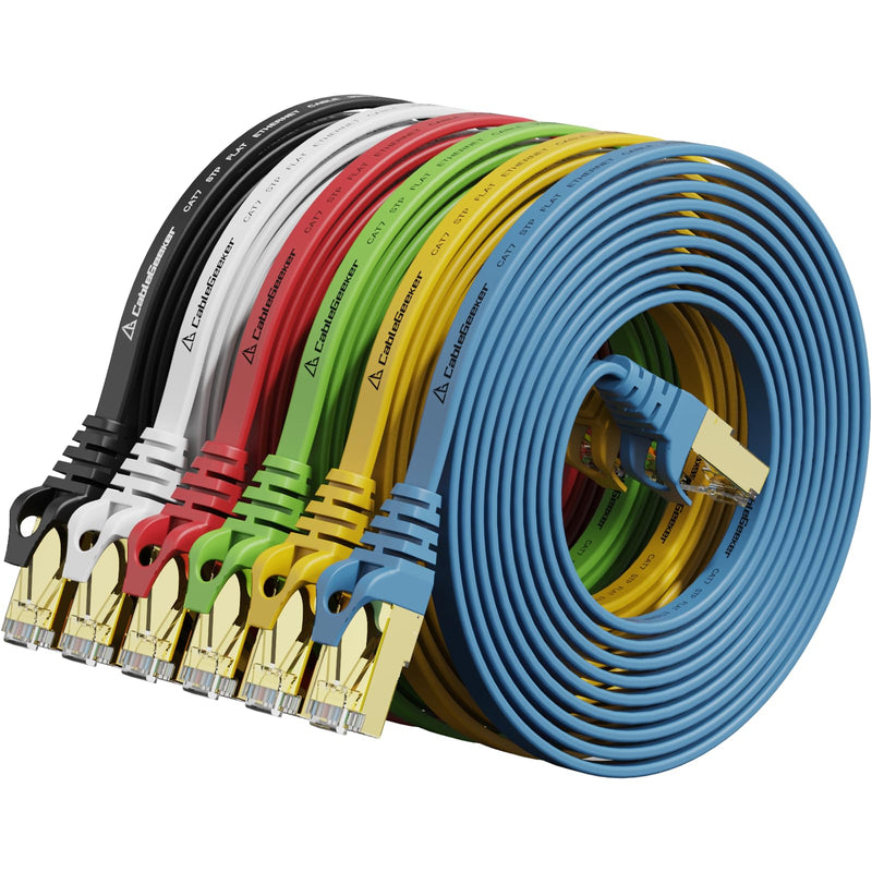 Cat 7 Ethernet Cable 10 ft 6 Pack (Highest Speed Cable) Cat7 Flat Shielded Ethernet Patch Cables - Internet Cable for Modem, Router, LAN, Computer - Compatible with Cat 5e, Cat 6 Network 10ft-6Pack
