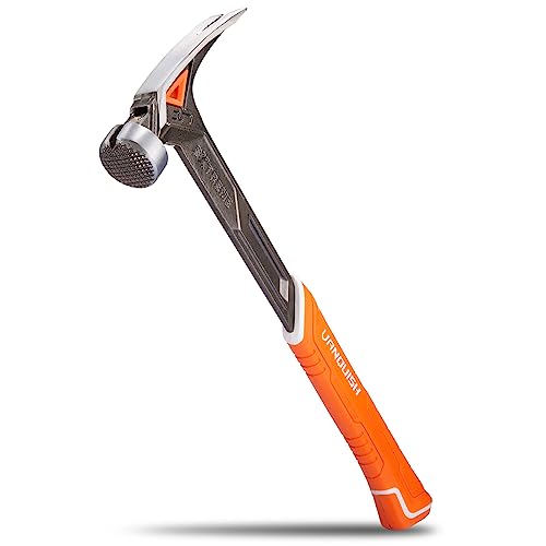 VANQUISH 17 oz Framing Hammer, Straight Claw Hammer with Magnetic Nail Holder, Rip Claw Hammer with Milled Face & Shock Absorbing Grip, Heavy Duty One-piece Forged Hammer 0527