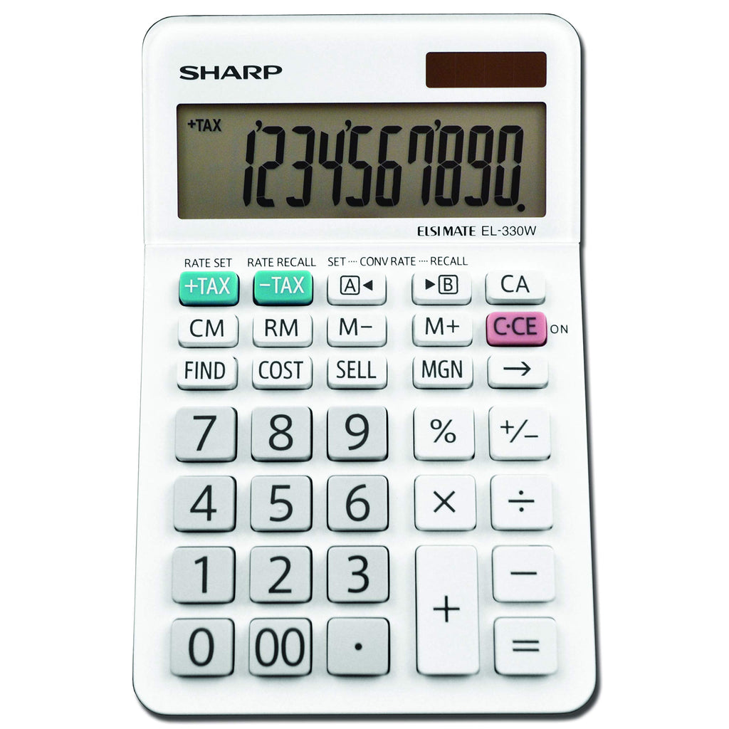 Sharp EL-330WB Standard Function Basic Desktop Calculator, Large Display, For Home and Office, Dual Power, Solar and Battery