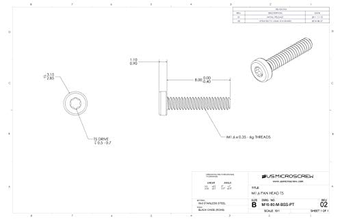M1.6-0.35 X 8mm Machine Screw Black Stainless Steel Pan Head 6-Lobe Drive (100 Pcs) - M16-80-M-BSS-PT