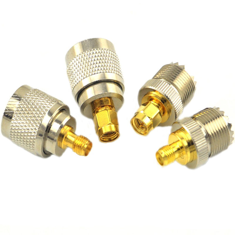 onelinkmore 4pcs RF Connector Adapter Kit, SMA to UHF PL259 SO239 Test Converter Pack of 4, Gold Finish
