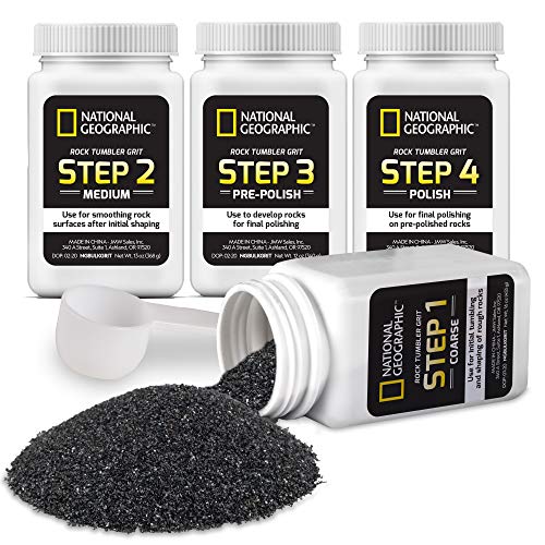 NATIONAL GEOGRAPHIC Rock Tumbler Grit and Polish Refill Kit - Tumbling Grit Media, Polish Up to 20 lbs. of Rocks, Works with any Rock Polisher & Tumbler Supplies Bulk Grit Media