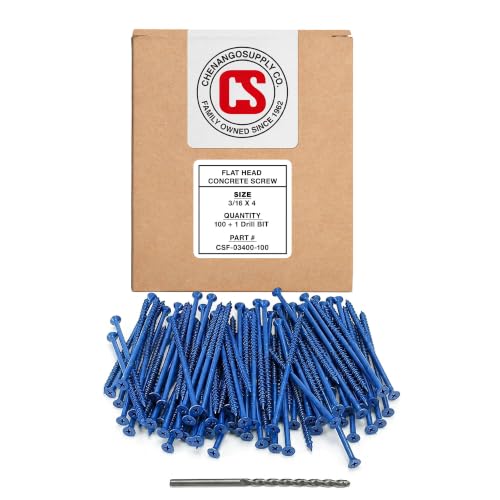 Flat Head Concrete Screw Anchor (3/16 x 4) 100 Pieces with Drill Bit (Miami-Dade Compliant) Chenango Supply