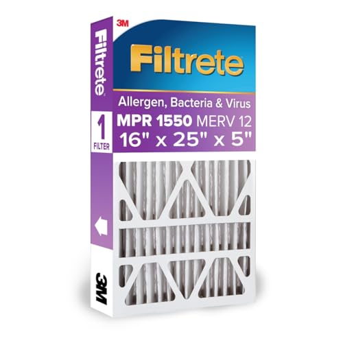 Filtrete 16x25x5 AC Furnace Air Filter, MPR 1550, MERV 12, Fits Honeywell & Trion AirBear, CERTIFIED Asthma & Allergy Friendly, Electrostatic Air Filter, 1-Pack (actual size 15.75 x 24.13 x 4.88) 15.8" x 24.1" x 4.9"