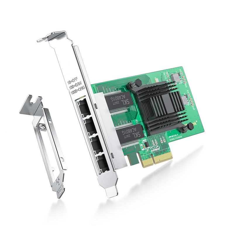 ipolex Intel I350-T4 Network Card, 4 Port NIC, Low Profile, Gigabit Ethernet Network Adapter Card with Intel I350-AM4 Controller, fit Windows/XP/Linux/VMware ESX/ESXi*, Quad RJ45 Ports, PCI-E 2.1 X4 4xRJ45 x1