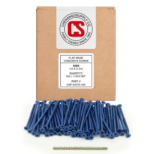 Flat Head Concrete Screw Anchor (1/4 x 3-3/4") 100 Pieces with Drill Bit (Miami-Dade Compliant) Chenango Supply