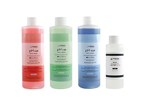 Apera Instruments pH Calibration Buffer Solution Kit (pH 4.00, 7.00 & 10.01, 8 oz. Each), Plus 4 oz. 3M KCL Soaking Storage Solution pH 7/4/10 (8 oz) + KCL