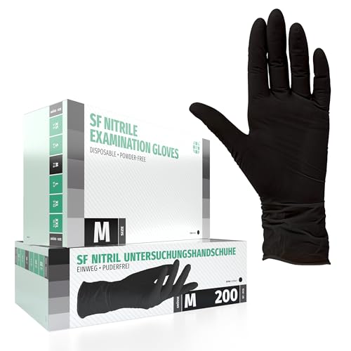 SF Medical Products Disposable Nitrile Examination Gloves, Powder-Free, Latex-Free, Non-Sterile - Box of 200 | Powder-free disposable gloves for tattoos, workshops, kitchens, cleaning, and household use; versatile for commercial and everyday use