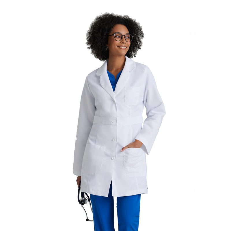 BARCO Grey's Anatomy Scrubs Lily Professional Full-Length 3-Button Long Sleeve 34" Medical Lab Coat for Women Medium White