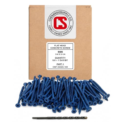 Flat Head Concrete Screw Anchor (1/4 x 3-1/4") 100 Pieces with Drill Bit(Miami-Dade Compliant) Chenango Supply