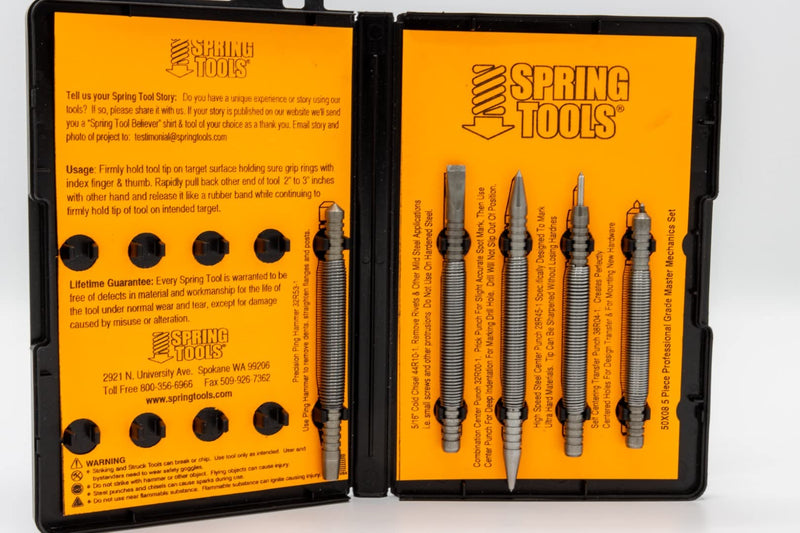 Spring Tools Master Mechanics 5-Piece Metal Working Tool Set - Auto Body Repair Kit - Made in USA - Includes Ping Hammer, HSS Punch, Cold Chisel - Professional Automotive Tools