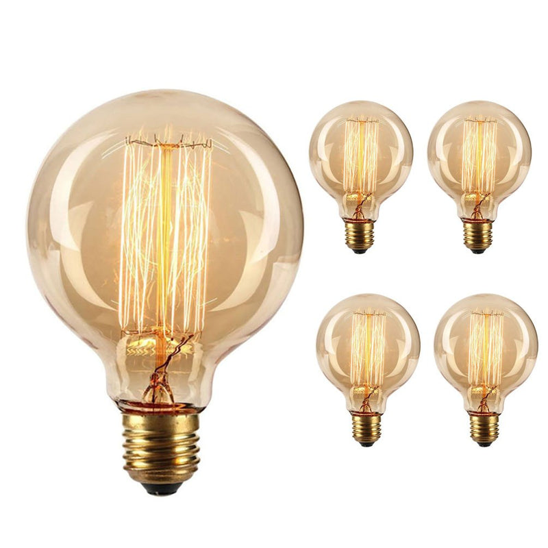 GOENDR Vintage Edison Bulb,Large Round Edison Antique Light Bulbs-G30/G95 120V - Dimmable Thread Filament Style Nostalgic Light Bulbs (4 Pack) G95
