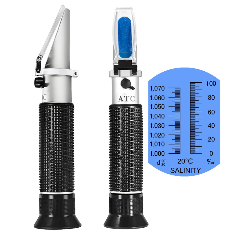 Seawater Salinity Refractometer, Automatic Temperature Compensation Seawater Salinity Hydrometer, 0-100ppt & 1.000-1.070 Salinity Specific Gravity Tester for Aquarium,Pool, Tank, Marine, Fishkeeping Seawater Salinity Refractometer