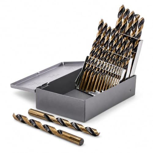 Stark USA 21-Piece HSS Drill Bit Set, Black & Gold High Speed Steel Drill Bits with 135° Split Point, Heavy Duty Industrial Twist Bits, 1/16"–1/2", Indexed Storage Case 21 PCS Set Heavy Duty