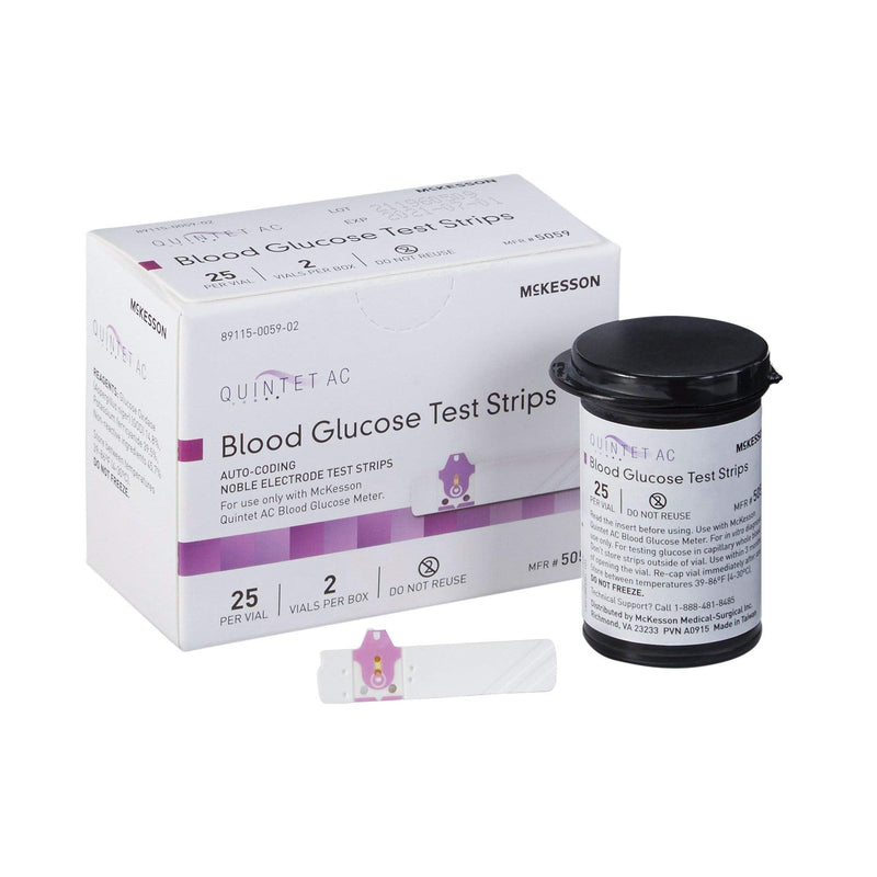 McKesson Quintet AC Blood Glucose Test Strips - Auto Coding, Noble Electrode Strips, for Self-Testing and Point-of-Care Testing of Whole Blood Glucose, 50 Strips, 1 Pack 25 Count (Pack of 2)