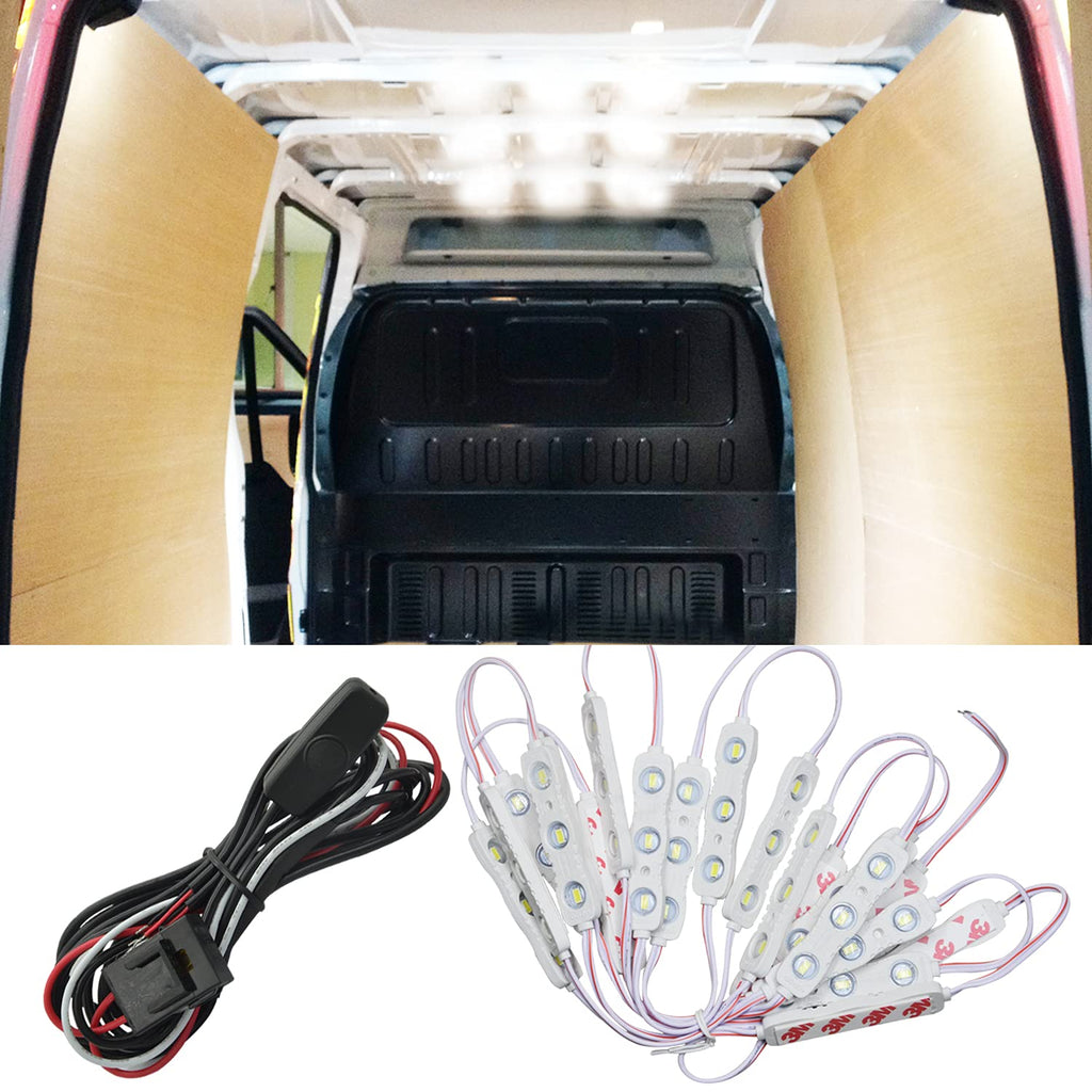 Ampper 12V 60 LEDs Interior Van Light Kits, LED Ceiling Lights with Simplified Harness Switch Fuse for Van RV Boats Caravans Trailers and More (20 Modules, White)