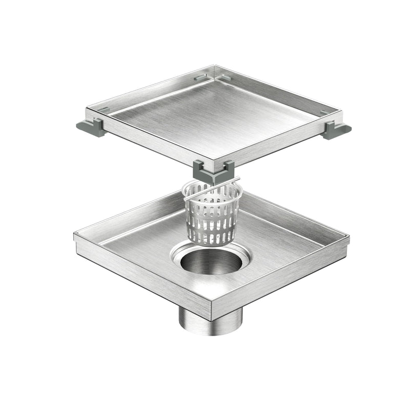 Neodrain 6" Tile Square Shower Drain with Removable Tile Insert Grate,304 Stainless Steel Tile Square Drain, CUPC Certified, Hidden Drain Easy to Clean(Brushed, 6 in) Brushed
