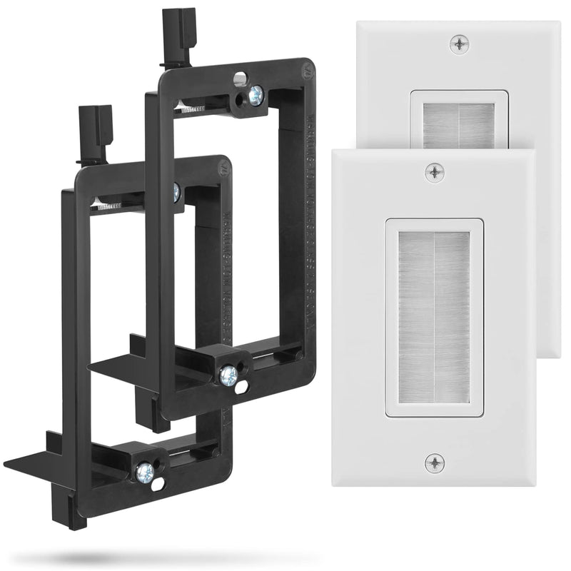 Fosmon (2 Pairs) Single Gang Wall Plate, Brush Style Opening Passthrough Cable Plate with Low Voltage Mounting Bracket