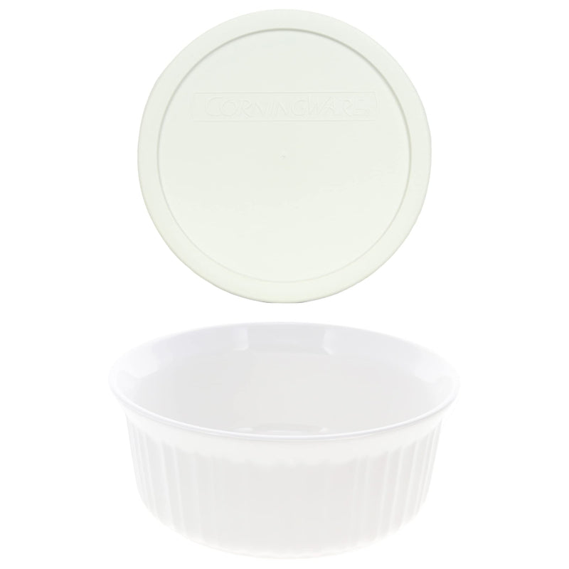 CorningWare FS5 1.5qt Round French White Casserole Dish & F-5-PC 1.5qt French White Plastic Lid