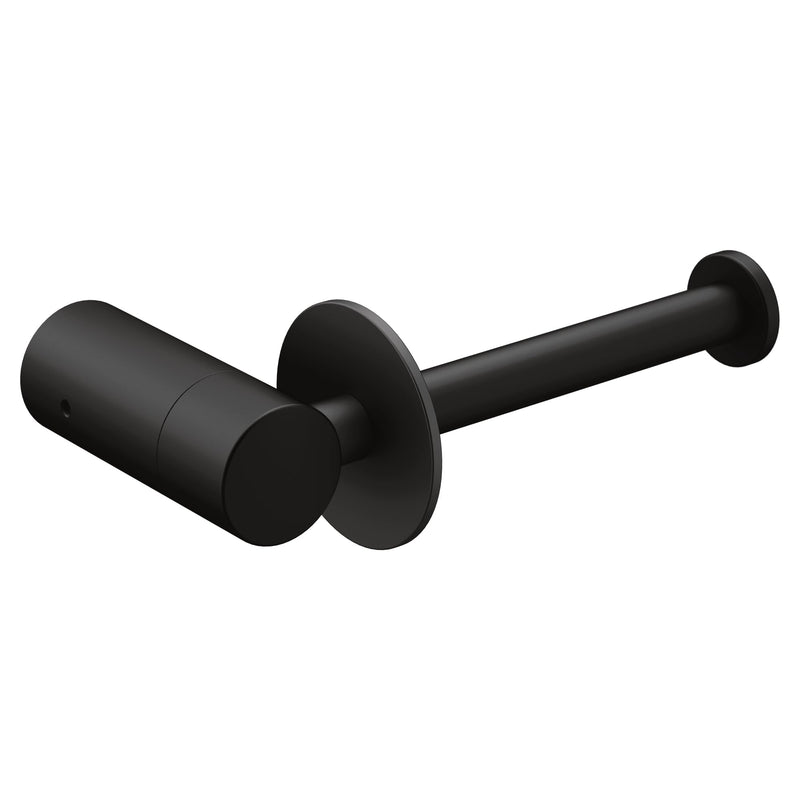 Moen YB0409BL Single Post Modern Toilet Paper Holder, Matte Black | Single post design, pivoting mount flexibility, matte black finish, quick roll change, easy wall mount install Single Post TP Holder