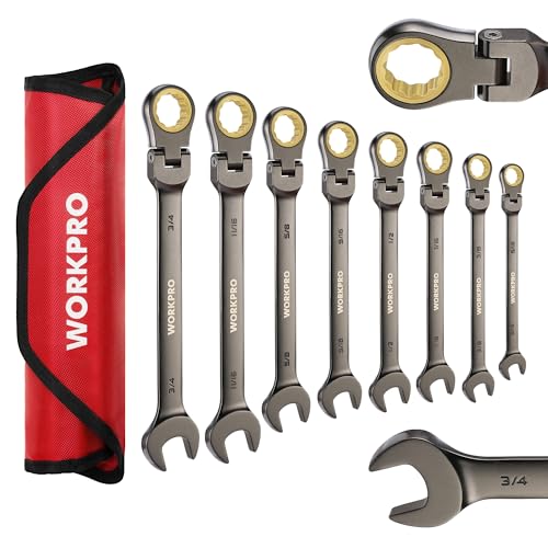 WORKPRO 8-piece Ratcheting Combination Wrench Set, SAE & Nickel Plating