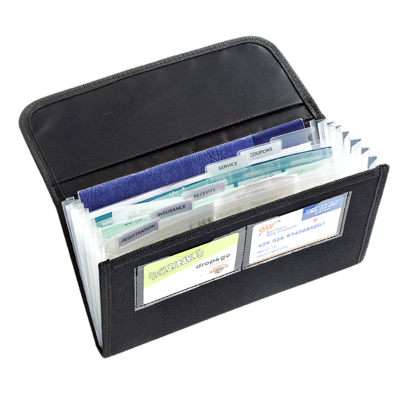 High Road Glove Box Organizer - Insurance and Registration Holder for Car Documents and Paperwork - Expandable Front Seat Organizer with Card Pockets Black