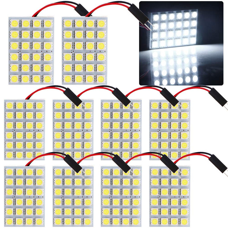 GrandviewTM White 10-Pack 5050 24SMD LED Panel Dome Light Auto Car Reading Interior Lamp license plate light(DC-12V) + T10 BA9S Festoon Adapter 10-pack 5050-24SMD