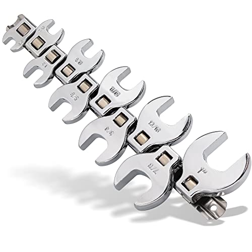 Crows Foot Wrench Set (SAE/Inch) Easily Access Hard-To-Reach Areas, Ideal for Tight Spaces, Great for Automotive Repair Work - Includes Sizes: From 3/8" to 1 Inch - 10-Piece Kit With Clip-on Organizer SAE (Inch)