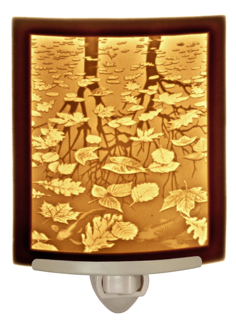 The Porcelain Garden Still Reflections - Curved Porcelain Lithophane Night Light, Decorative Wall Plug in Nursery, Bedroom Kitchen, Bath, Hallway Nature Fall Themed Accent Light