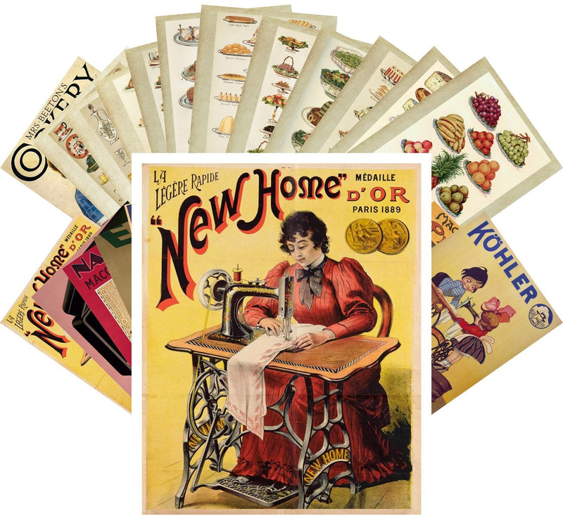 PIXILUV Vintage PostCards 24 pcs Sewing Machine Vintage Adverts Posters and Cooking Book Purple