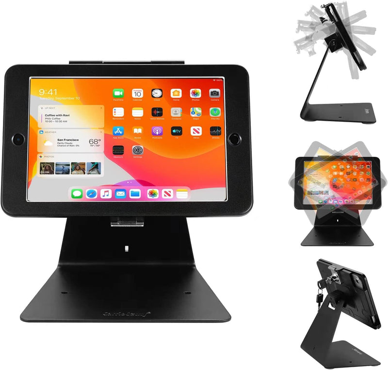 Desktop Anti-Theft Security Kiosk POS Stand Holder Enclosure with Lock and Key, Compatible with iPad Mini 1-5, Flip and Rotate Design, Black