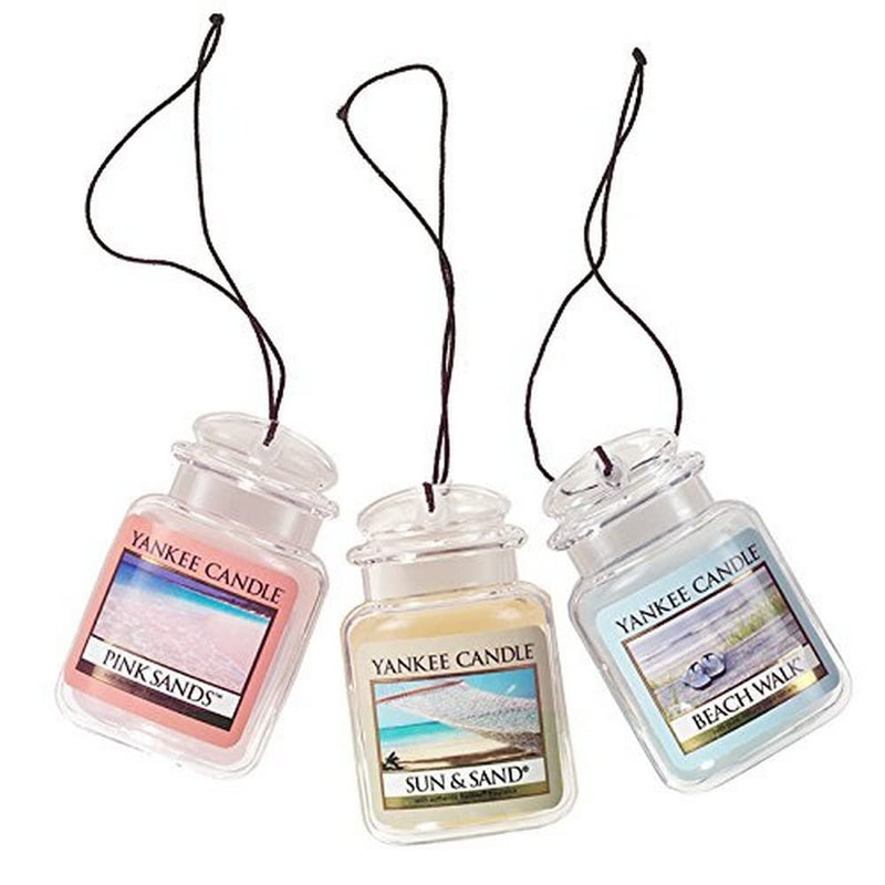 Yankee Candle Hanging Car Jar® Ultimate 3-Pack Air Fresheners, Neutralizes Odors Up to 30 Days, Includes: Beach Walk, Pink Sands, and Sun and Sand (Pack of 3)