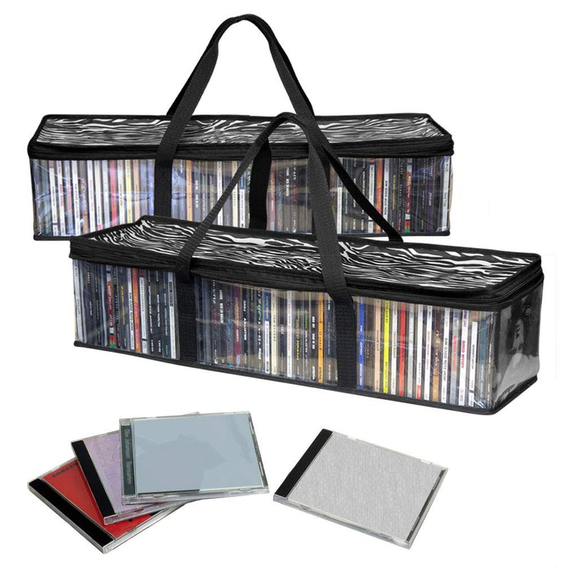 Evelots 2 Pack CD Storage Bags, Clear PVC Plastic-Holds 96 CDs With Cases Total-Strong Handles-Protects from Scratches/Dirt/Dust/Moisture Set of 2
