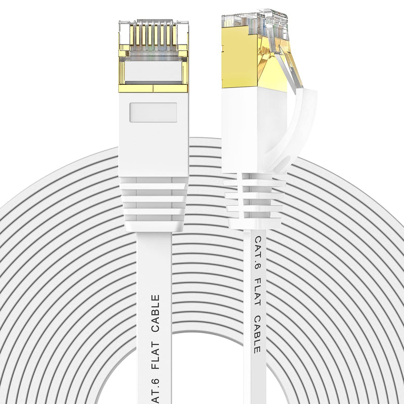 Ercielook Ethernet Cable 100 ft High Speed, Cat 6 Flat Network Cable with Rj45 Connectors, Long LAN Cable with Clips - White 30 M 100FT