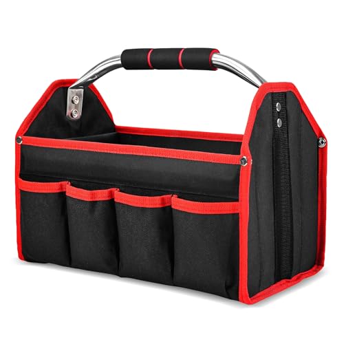 HAUTMEC 13 Inch Tool Bag, Foldable Open Top Tool Bag with Stiff Frame, Heavy-Duty Tool Tote with Padded Handle, Water-Resistant Base, Portable Tool Organizer for DIY & Jobsite Use – TB0001 13-Inch