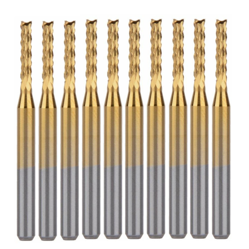 10Pcs 1/8'' Shank 2.0mm Titanium Coat Carbide End Mill Engraving Bits CNC Rotary Burrs Tool for PCB Mould Plastic Fiber Carbon Fiber Hardwood