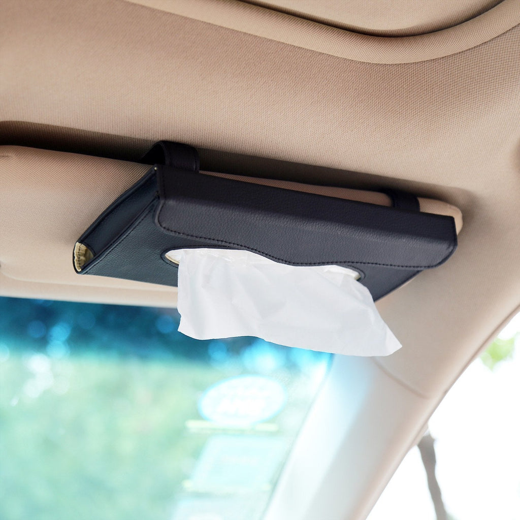 Car Tissue Holder, Sun Visor Napkin Holder, Car Visor Tissue Holder, PU Leather backseat tissue case holder for car,Vehicle(black) Black