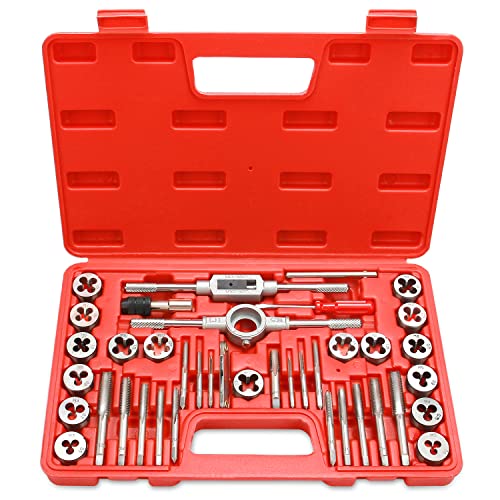 EFFICERE 40-Piece Premium Tap and Die Set, Metric Screw Threads M3, M4, M5, M6, M7, M8, M10, M12, Both Coarse and Fine Types | Essential Threading Tool Kit with Complete Handles, Accessories and Case 40-Pc. Metric Set
