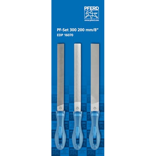 PFERD DIY 3-Piece File Set, 8" – Precision Hand Files with Ergonomic Handles, High Stock Removal, Durable Metalworking & Sharpening Tools - Part 16070
