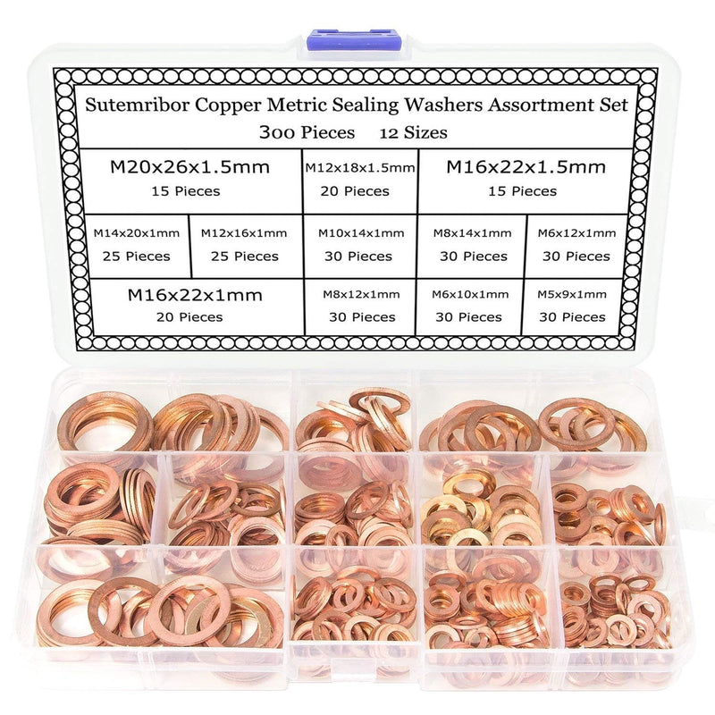 300 Pieces 12 Sizes Copper Metric Sealing Washers Assortment Set