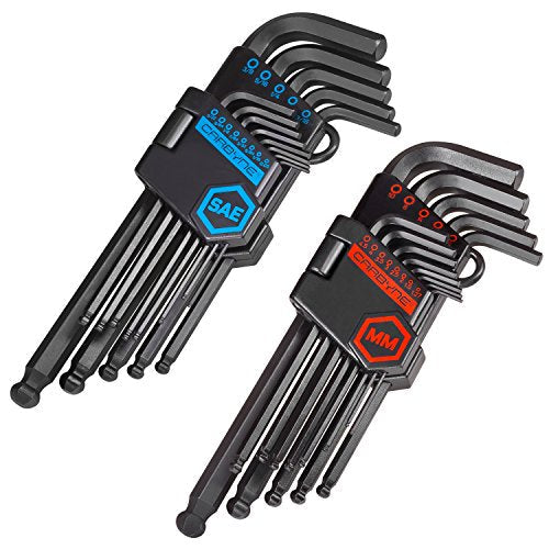 Carbyne 26-Piece Long Arm Ball End Hex (Allen) Key Wrench Set, SAE & Metric Long Arm 26