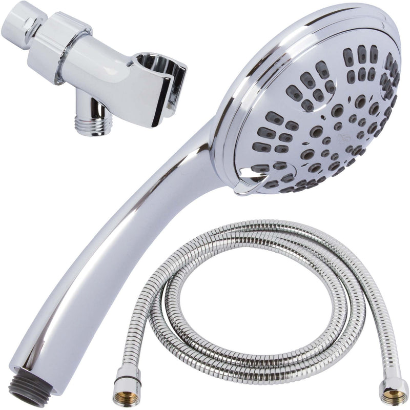Aqua Elegante Luxury Handheld Shower Kit - 6 Function High Pressure Removable Hand Held Showerhead with Hose and Mount, Easy Install for Boosting Low Water Flow Baths - 2.5 GPM - Polished Chrome